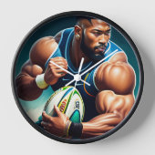 Rugby Player Wall Clock mit schwarzem Holzrahmen Uhr (Vorderseite)