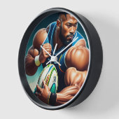 Rugby Player Wall Clock mit schwarzem Holzrahmen Uhr (Winkel)