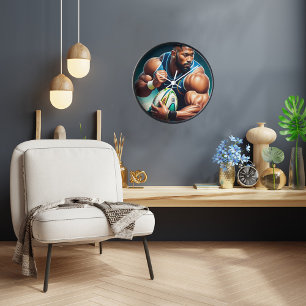 Rugby Player Wall Clock mit schwarzem Holzrahmen Uhr