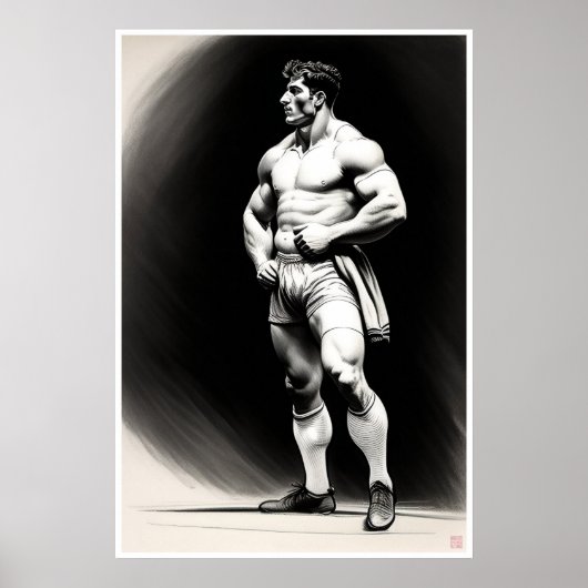 Rugby Player Zeichnend - Art Print Poster (Vorne)