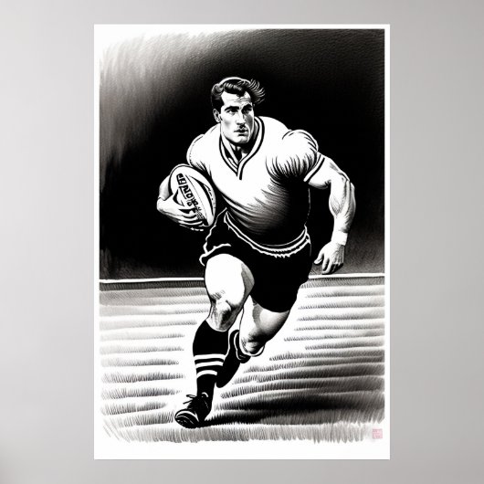 Rugby Player Zeichnend - Art Print Poster (Vorne)
