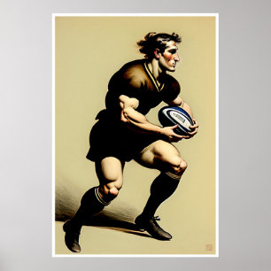 Rugby Player Zeichnend - Art Print Poster