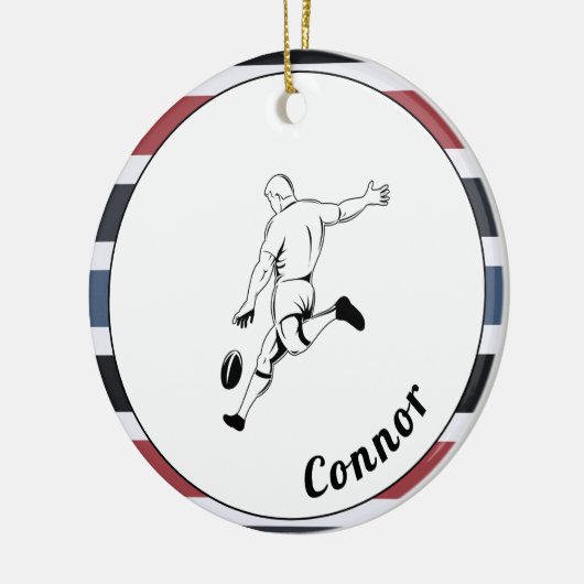 Rugby Player's Name Striped Masculine Sport Thema Keramik Ornament (Links)