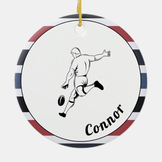 Rugby Player's Name Striped Masculine Sport Thema  Keramik Ornament (Hinten)