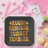 Rugby Rumbles Turkey Tumbles Funny Erntedank Pappteller (Party)