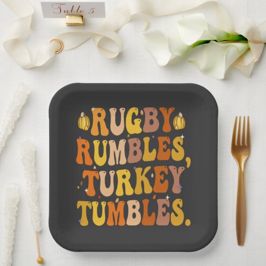 Rugby Rumbles Turkey Tumbles Funny Erntedank Pappteller (Hochzeit)