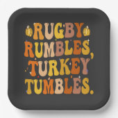 Rugby Rumbles Turkey Tumbles Funny Erntedank Pappteller (Vorderseite)