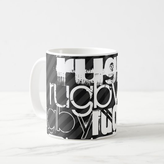 Rugby; Schwarze u. dunkelgraue Streifen Kaffeetasse (Vorderseite Links)