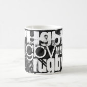 Rugby; Schwarze u. dunkelgraue Streifen Kaffeetasse (Mittel)