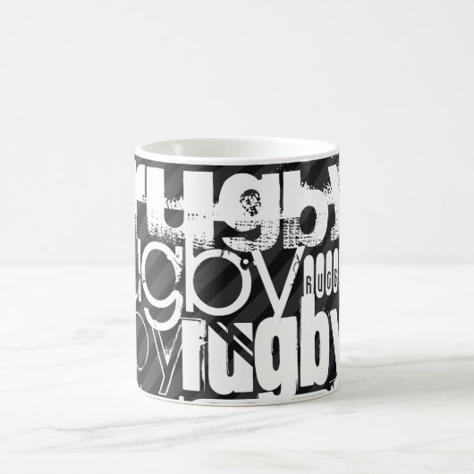 Rugby; Schwarze u. dunkelgraue Streifen Kaffeetasse (Mittel)