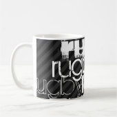 Rugby; Schwarze u. dunkelgraue Streifen Kaffeetasse (Links)