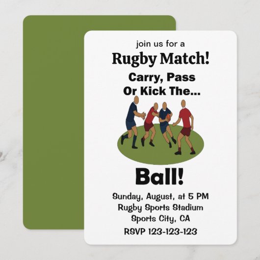 Rugby-Spiel Tragen Passen Oder Kicken Den Ball Spo Einladung (Vorne/Hinten)