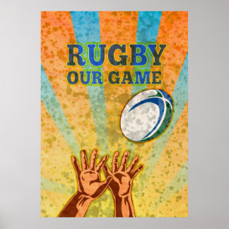 Rugby-Spieler greifen Kugel Poster