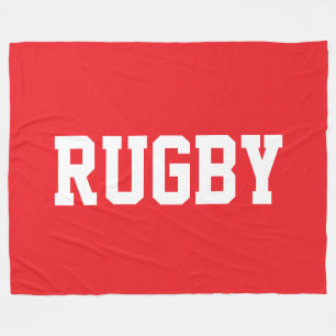 RUGBY Sporty Athletic Weißer Text auf hellrotem Hi Fleecedecke