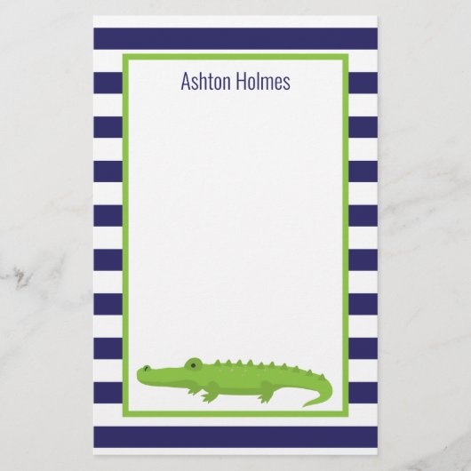 Rugby Stripes Alligator Personalisiert Stationieru Briefpapier (Vorderseite)
