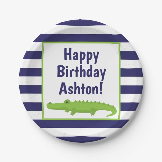 Rugby Stripes Alligator Personalisierte Party Tell Pappteller (Vorderseite)