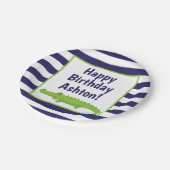 Rugby Stripes Alligator Personalisierte Party Tell Pappteller (Schrägansicht)
