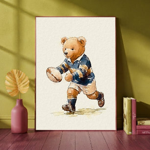 Rugby-Teddybär Süßes Tier Sport Kinderzimmer-Kunst Poster