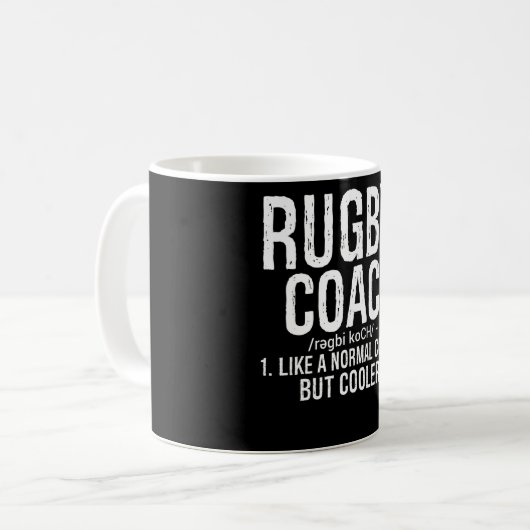 Rugby-Trainer wie normaler Coach, aber cooler Kaffeetasse (Vorderseite Links)