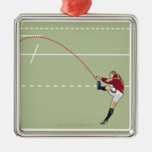 Rugbyspieler, der Ball in die Touch, punktiert Silbernes Ornament