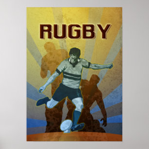 Rugbyspieler, der den Ball tritt Poster