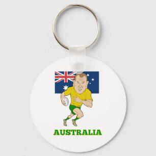 Rugbyspieler, der mit Ball Australien-Flagge läuf Schlüsselanhänger