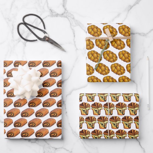 Rugelach Babka Challah Brot Jüdische Bäckerei Lebe Geschenkpapier Set (Vorderseite)