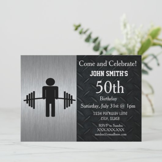 Rugged Adult Weightlift Birthday Einladungen (Stehend Vorderseite)