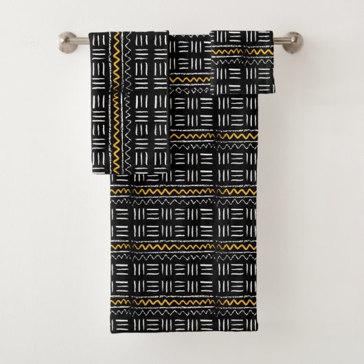 Rugged Black African Pattern with Yellow Badhandtuch Set (Insitu)