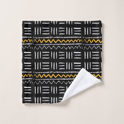 Rugged Black African Pattern with Yellow Badhandtuch Set (Waschlappen)