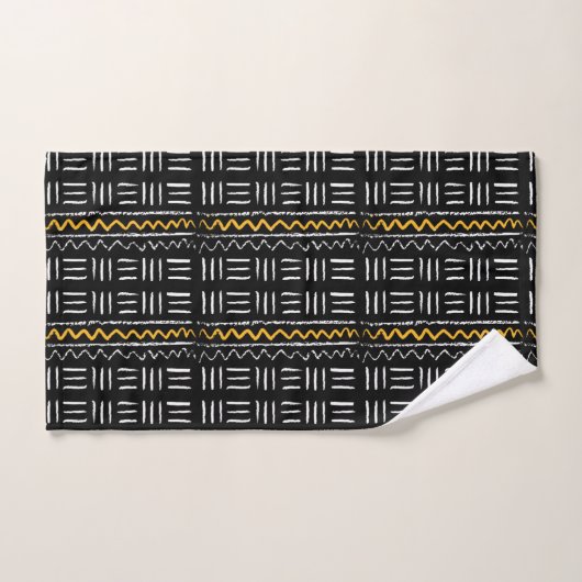 Rugged Black African Pattern with Yellow Badhandtuch Set (Handtuch)