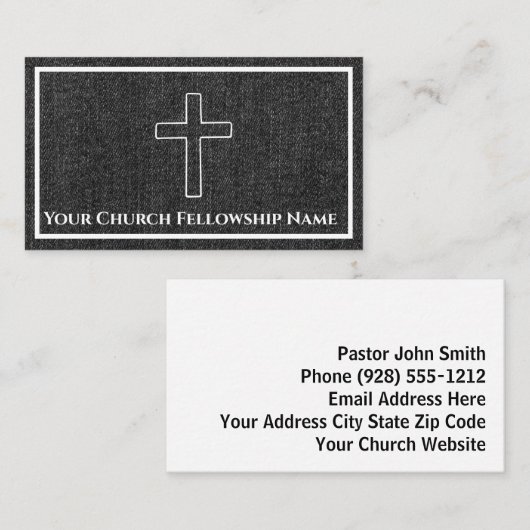 Rugged Black Denim Cross Kontur Church Pastor Visitenkarte (Vorne/Hinten)