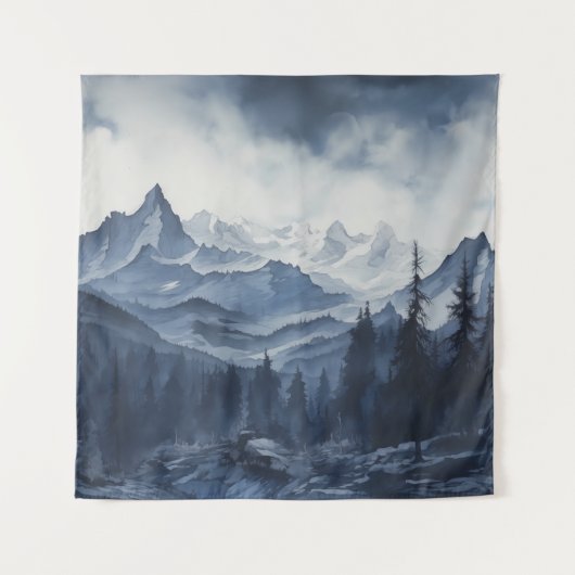 Rugged Blue Ink Mountain Tapestry Wandteppich (Vorderseite)