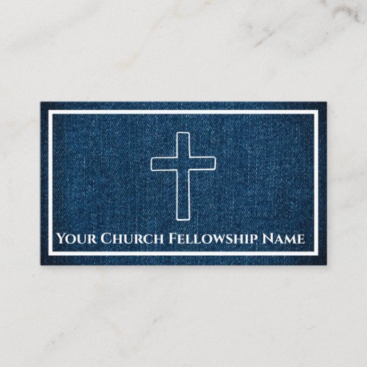 Rugged dark Blue Denim Cross Kontur Church Pastor Visitenkarte (Vorderseite)