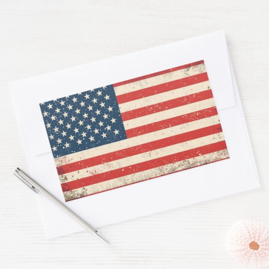 Rugged Distressed Flag Patriotic Rectangle Vinyl D Rechteckiger Aufkleber (Umschlag)