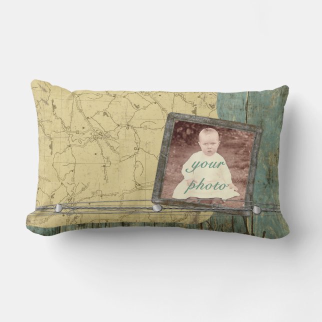Rugged Planks Map Frame Lumbar Throw Kissen (Vorderseite)