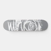 Rugged Rose Graffiti Art – White Drip Rose on Grey Skateboard (Horizontal)