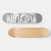 Rugged Rose Graffiti Art – White Drip Rose on Grey Skateboard (Horizontal)
