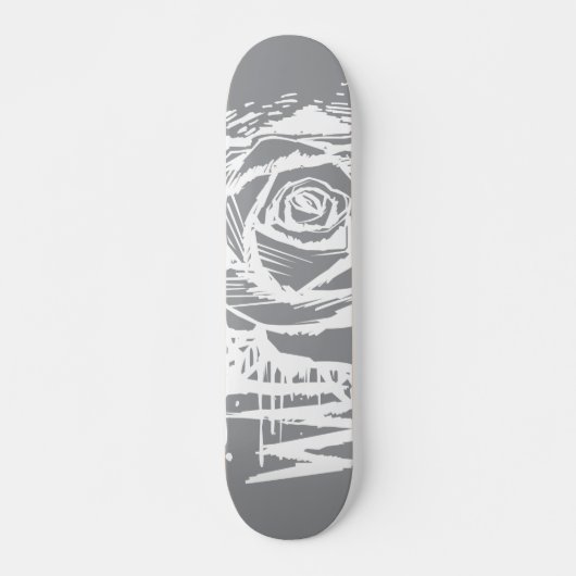 Rugged Rose Graffiti Art – White Drip Rose on Grey Skateboard (Vorne)