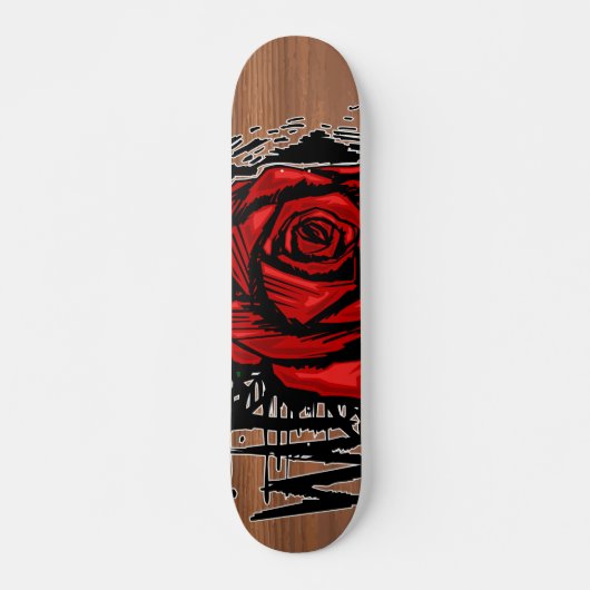 Rugged Rose Graffiti-Kunst – Rote urbane Blume Skateboard (Vorne)