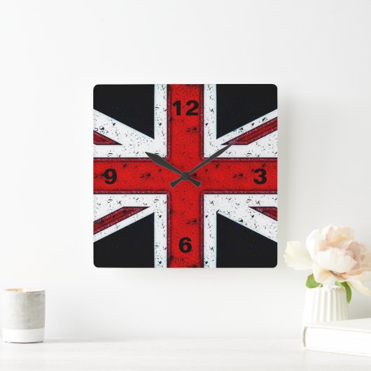 Rugged Union Jack Quadratische Wanduhr (Zuhause)