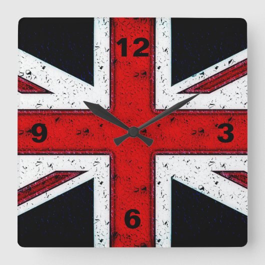 Rugged Union Jack Quadratische Wanduhr (Vorderseite)