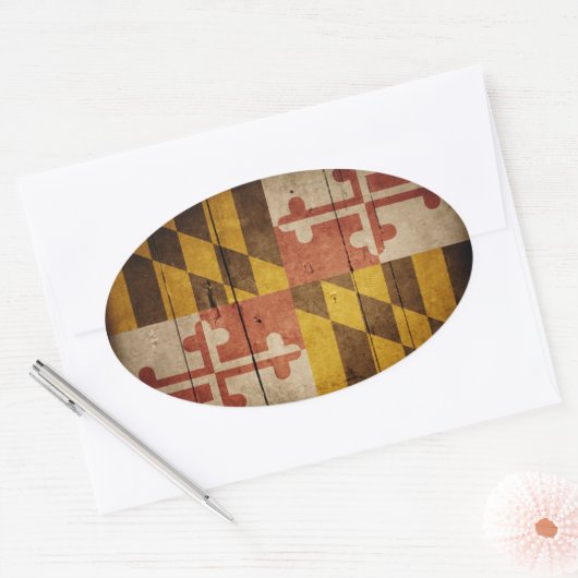 Rugged Wood Maryland Flag Ovaler Aufkleber (Umschlag)