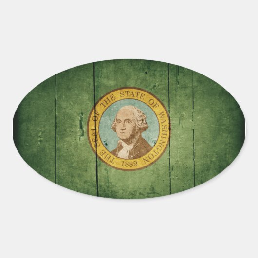 Rugged Wood Washington Flag Ovaler Aufkleber (Vorderseite)