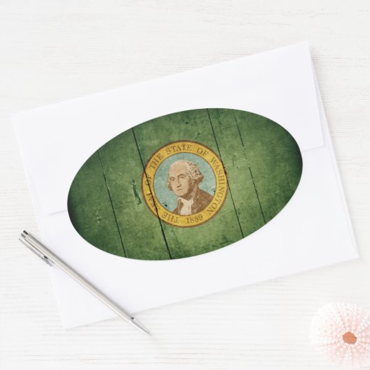 Rugged Wood Washington Flag Ovaler Aufkleber (Umschlag)