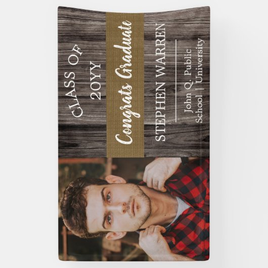 Rugged Woodsy Foto Abschluss Glückwunsch Graduate Banner (Vertikal)