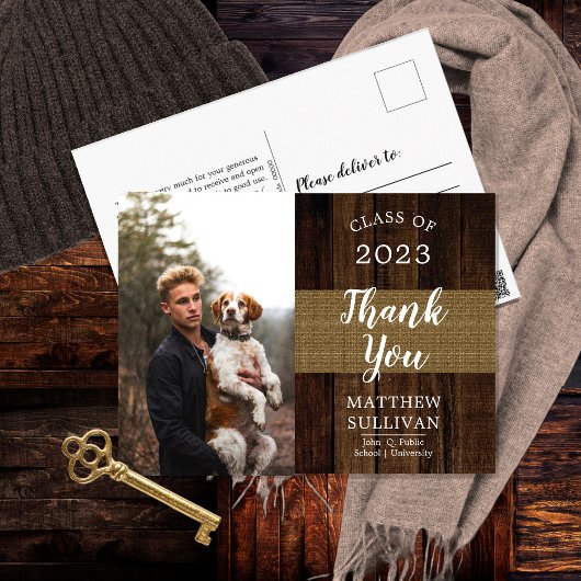 Rugged Woodsy Foto Graduation Party Postkarte