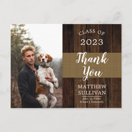 Rugged Woodsy Foto Graduation Party Postkarte (Vorderseite)
