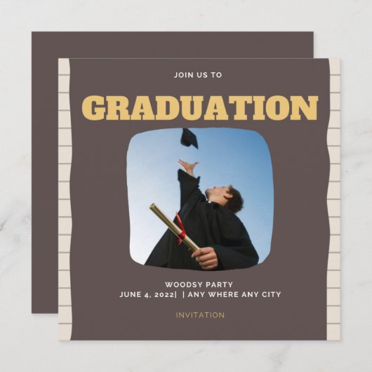 Rugged Woodsy Photo Graduation Party  Einladung (Vorne/Hinten)