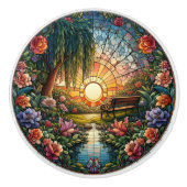 Ruhe auf der Glasbank und Blume auf festgehalten Keramikknauf (Vorderseite)